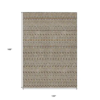 10' X 14' Taupe And Copper Striped Washable Indoor Outdoor Area Rug