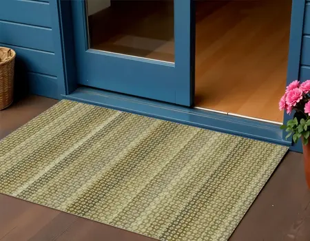 3' X 5' Artichoke Green And Fern Green Striped Washable Indoor Outdoor Area Rug