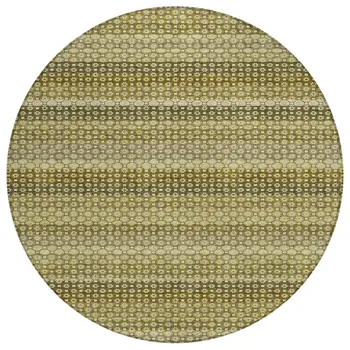 8' Artichoke Green And Fern Green Round Striped Washable Indoor Outdoor Area Rug