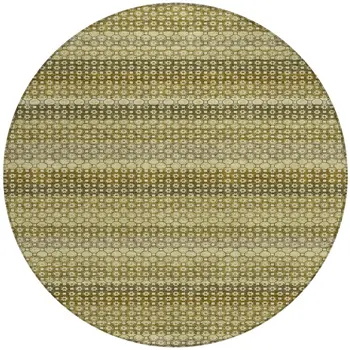 8' Artichoke Green And Fern Green Round Striped Washable Indoor Outdoor Area Rug