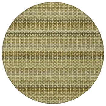 8' Artichoke Green And Fern Green Round Striped Washable Indoor Outdoor Area Rug