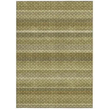 10' X 14' Artichoke Green And Fern Green Striped Washable Indoor Outdoor Area Rug