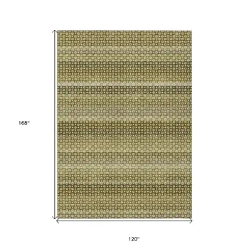 10' X 14' Artichoke Green And Fern Green Striped Washable Indoor Outdoor Area Rug