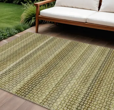 10' X 14' Artichoke Green And Fern Green Striped Washable Indoor Outdoor Area Rug