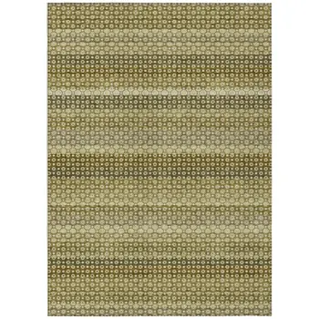 10' X 14' Artichoke Green And Fern Green Striped Washable Indoor Outdoor Area Rug