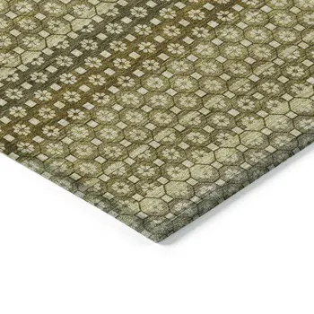 10' X 14' Artichoke Green And Fern Green Striped Washable Indoor Outdoor Area Rug