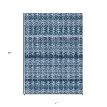 3' X 5' Denim Blue And Sky Blue Striped Washable Indoor Outdoor Area Rug