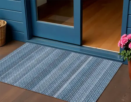 3' X 5' Denim Blue And Sky Blue Striped Washable Indoor Outdoor Area Rug