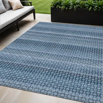 5' X 8' Denim Blue And Sky Blue Striped Washable Indoor Outdoor Area Rug