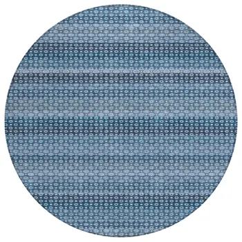 8' Denim Blue And Sky Blue Round Striped Washable Indoor Outdoor Area Rug