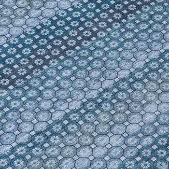 8' Denim Blue And Sky Blue Round Striped Washable Indoor Outdoor Area Rug