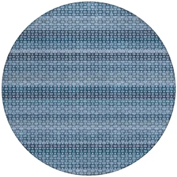 8' Denim Blue And Sky Blue Round Striped Washable Indoor Outdoor Area Rug