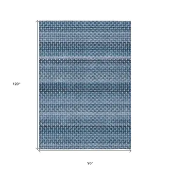 8' X 10' Denim Blue And Sky Blue Striped Washable Indoor Outdoor Area Rug