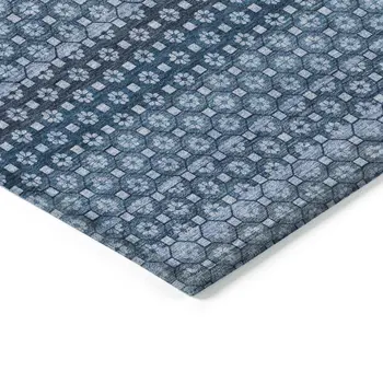 8' X 10' Denim Blue And Sky Blue Striped Washable Indoor Outdoor Area Rug