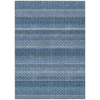 9' X 12' Denim Blue And Sky Blue Striped Washable Indoor Outdoor Area Rug