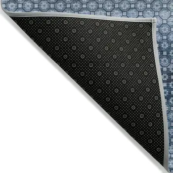 9' X 12' Denim Blue And Sky Blue Striped Washable Indoor Outdoor Area Rug