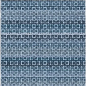 9' X 12' Denim Blue And Sky Blue Striped Washable Indoor Outdoor Area Rug