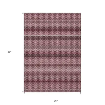 3' X 5' Red And Burgundy Striped Washable Indoor Outdoor Area Rug
