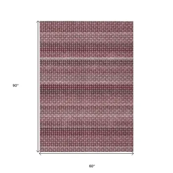 5' X 8' Red And Burgundy Striped Washable Indoor Outdoor Area Rug