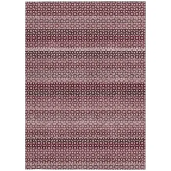 5' X 8' Red And Burgundy Striped Washable Indoor Outdoor Area Rug
