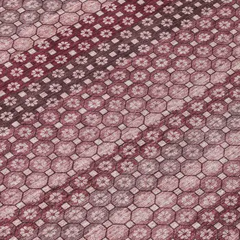 8' Red And Burgundy Round Striped Washable Indoor Outdoor Area Rug