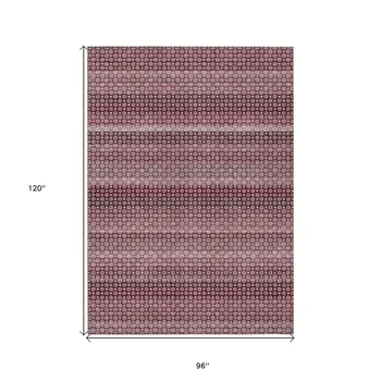 8' X 10' Red And Burgundy Striped Washable Indoor Outdoor Area Rug