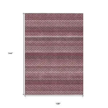 9' X 12' Red And Burgundy Striped Washable Indoor Outdoor Area Rug
