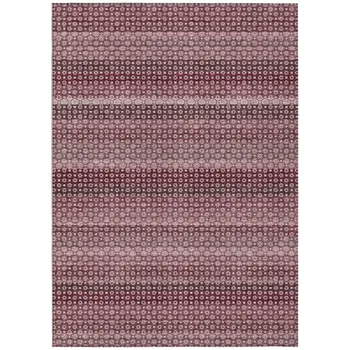 9' X 12' Red And Burgundy Striped Washable Indoor Outdoor Area Rug