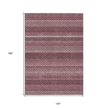 10' X 14' Red And Burgundy Striped Washable Indoor Outdoor Area Rug