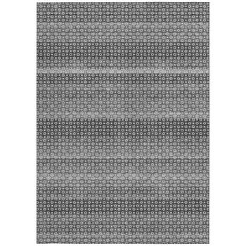 3' X 5' Gray And Silver Striped Washable Indoor Outdoor Area Rug
