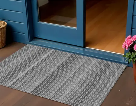 3' X 5' Gray And Silver Striped Washable Indoor Outdoor Area Rug