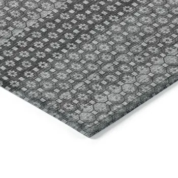 3' X 5' Gray And Silver Striped Washable Indoor Outdoor Area Rug