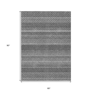 5' X 8' Gray And Silver Striped Washable Indoor Outdoor Area Rug