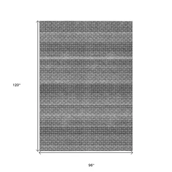 8' X 10' Gray And Silver Striped Washable Indoor Outdoor Area Rug