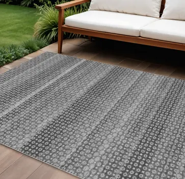8' X 10' Gray And Silver Striped Washable Indoor Outdoor Area Rug