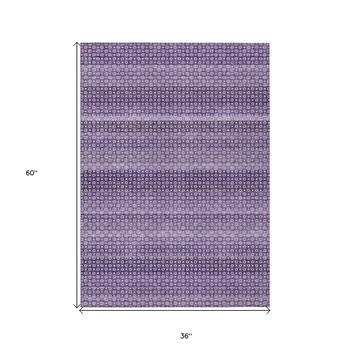 3' X 5' Lavender And Purple Striped Washable Indoor Outdoor Area Rug