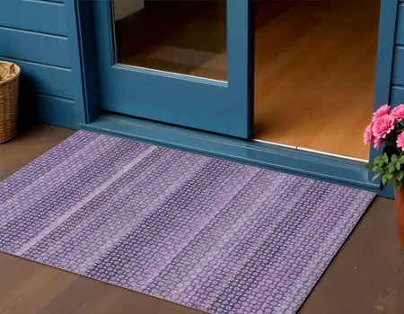 3' X 5' Lavender And Purple Striped Washable Indoor Outdoor Area Rug