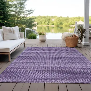 3' X 5' Lavender And Purple Striped Washable Indoor Outdoor Area Rug
