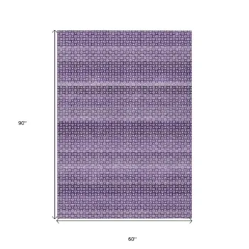 5' X 8' Lavender And Purple Striped Washable Indoor Outdoor Area Rug