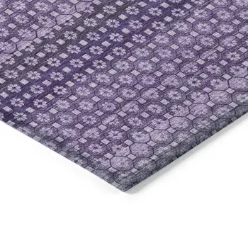 5' X 8' Lavender And Purple Striped Washable Indoor Outdoor Area Rug