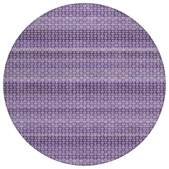 8' Lavender And Purple Round Striped Washable Indoor Outdoor Area Rug