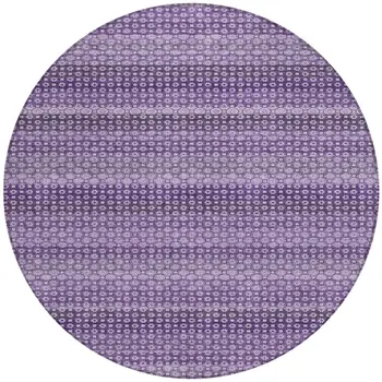 8' Lavender And Purple Round Striped Washable Indoor Outdoor Area Rug