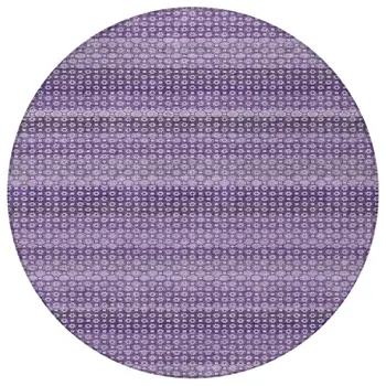 8' Lavender And Purple Round Striped Washable Indoor Outdoor Area Rug