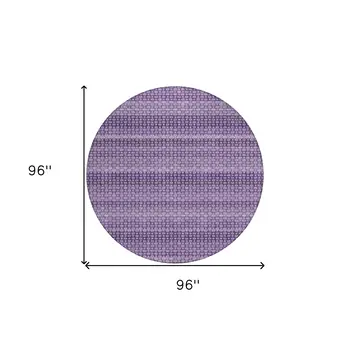 8' Lavender And Purple Round Striped Washable Indoor Outdoor Area Rug