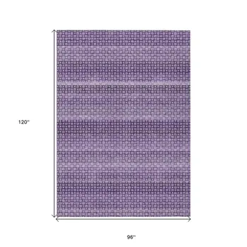 8' X 10' Lavender And Purple Striped Washable Indoor Outdoor Area Rug