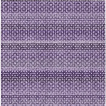 9' X 12' Lavender And Purple Striped Washable Indoor Outdoor Area Rug