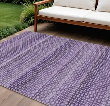 9' X 12' Lavender And Purple Striped Washable Indoor Outdoor Area Rug