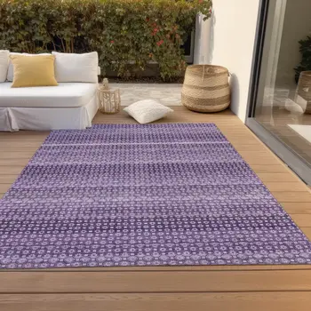 10' X 14' Lavender And Purple Striped Washable Indoor Outdoor Area Rug