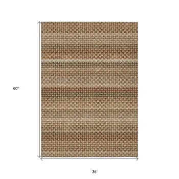 3' X 5' Orange And Copper Striped Washable Indoor Outdoor Area Rug