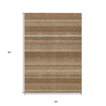 5' X 8' Orange And Copper Striped Washable Indoor Outdoor Area Rug